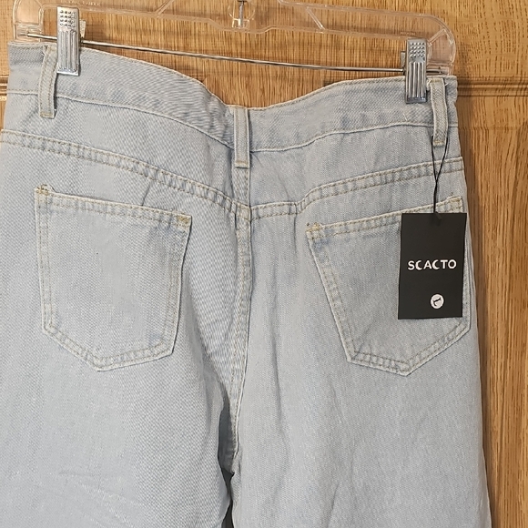 Stylish Light Blue Star-Studded Straight Leg Jeans - Picture 8 of 10